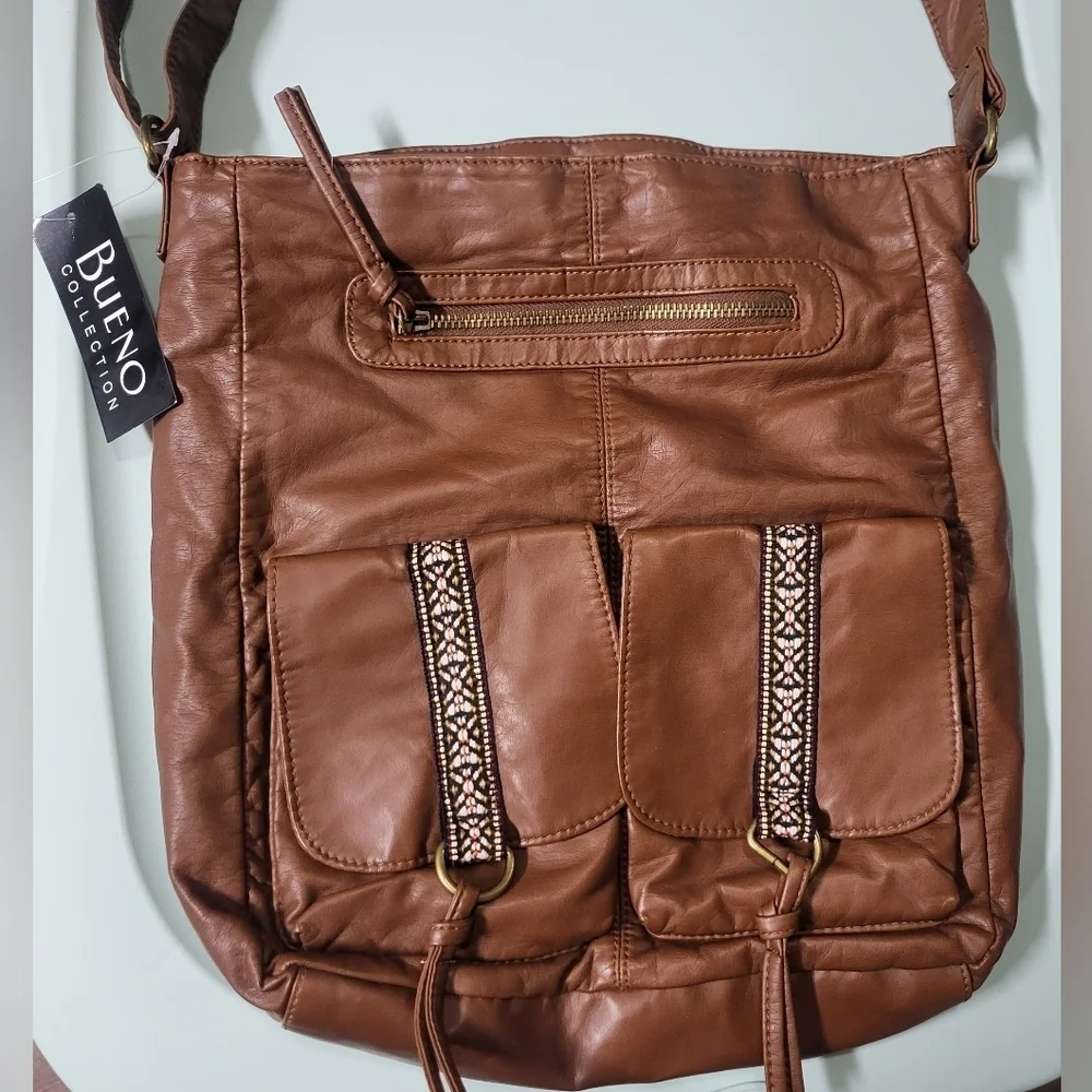 Bueno -NWT -Buffalo Brown Faux Leather Crossbody Bag